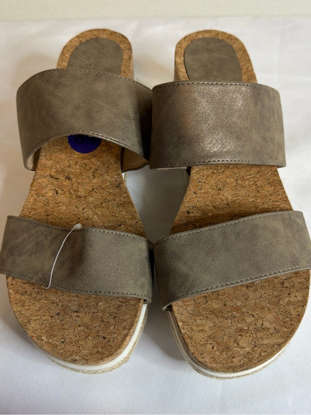 Adrienne Vittadini Metallic Taupe Double-Strap Slide Sandals